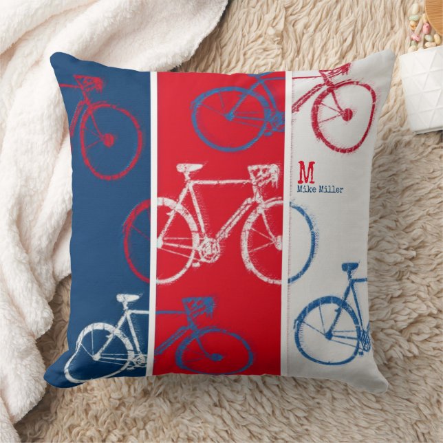 Red &Blue, graphic & cool Bicycles Throw Pillow (Blanket)