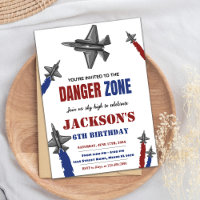 Red Blue Gray Fighter Jet Birthday Invitations