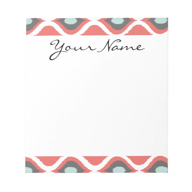 Red Blue Gray Geometric Ikat Tribal Print Pattern Notepad (Front)