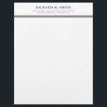 Red Blue Green 3 Lines Professional Name Contact Letterhead<br><div class="desc">Elegant and professional letterhead in white with your name and contact information in a tasteful font above three thin clean lines of burgundy, green, and navy blue. Elegant letterhead for him with his name in navy blue, address and contact information in black, and a simple yet clean design with lines...</div>