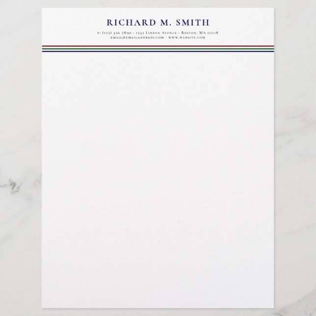 Red Blue Green 3 Lines Professional Name Contact Letterhead (Front)