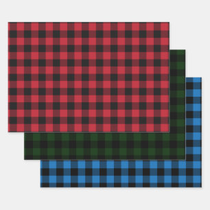 Red, Blue, Green and Black Buffalo Plaid Wrapping Paper Sheets