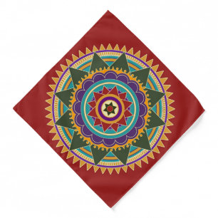 Red Blue Green And Gold Moroccan Mandala Bandana