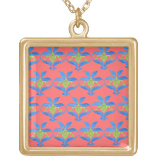Red, Blue, Green Art Nouveau Gold Finish Necklace