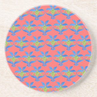 Red, Blue, Green Art Nouveau Pattern Coaster