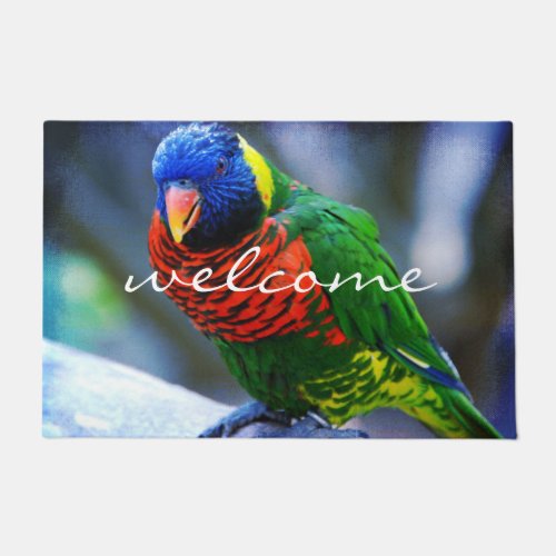 Red Blue Green Bird Photo Cute Colorful Welcome Doormat
