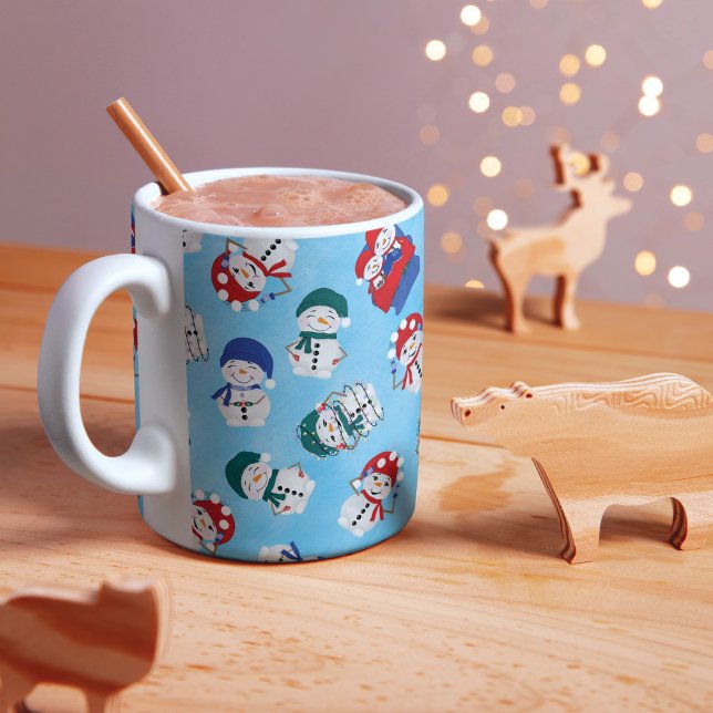 Red Blue Green Cute Snowmen Watercolor Pattern Fle Mug (Creator Uploaded)