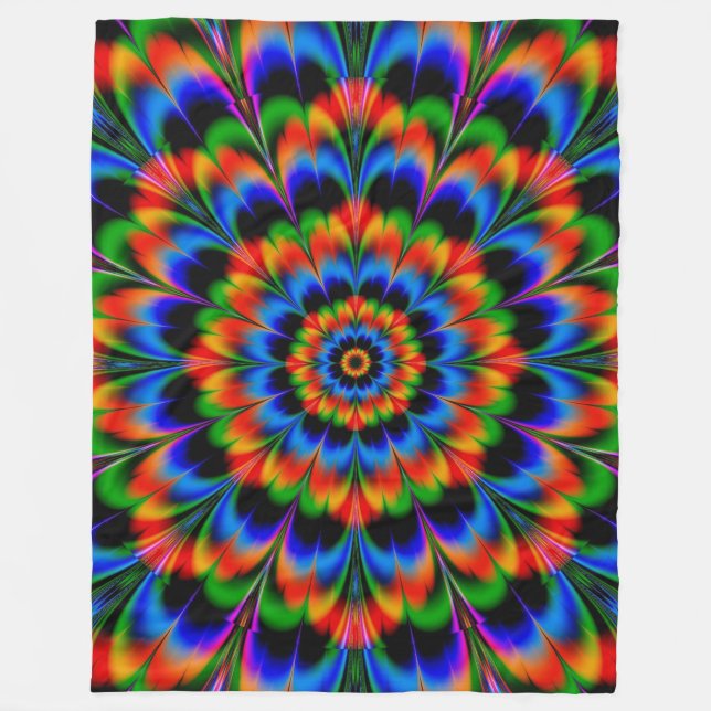 Red Blue Green Fractal Flower Fleece Blanket (Front)