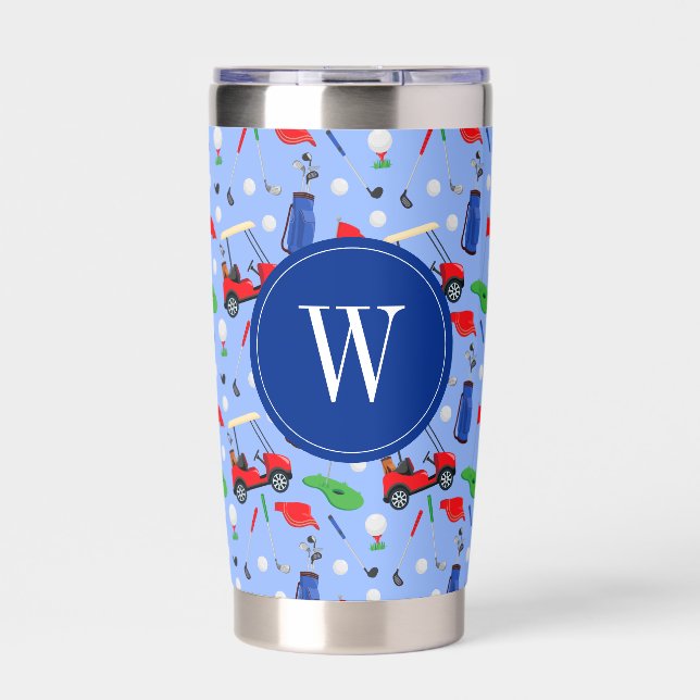 Red Blue & Green Golf Monogram Insulated Tumbler (Front)