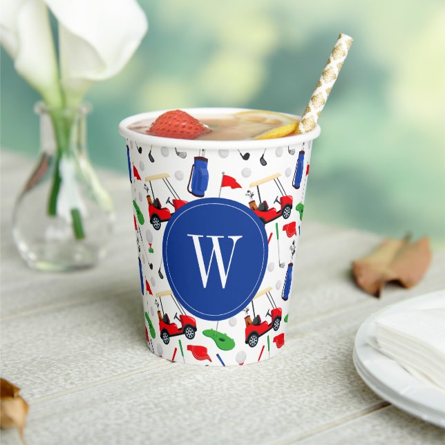 Red Blue & Green Golf Monogram Paper Cups (Insitu)