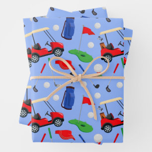 Red Blue & Green Golf Wrapping Paper Sheets