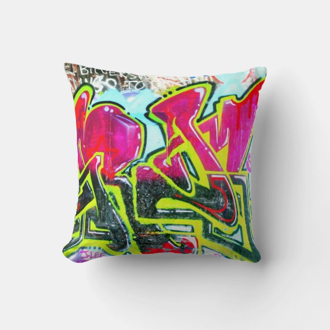 red/blue/green grafitti mural throw pillow (Front)