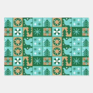 Red Blue Green Pink Brown Christmas Pattern Wrapping Paper Sheets