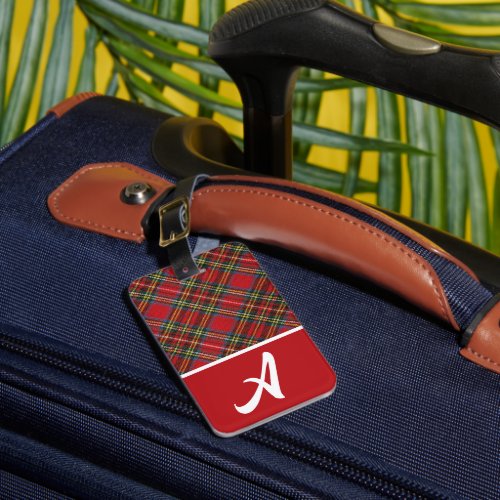 Red Blue Green Plaid Woven Fabric Color Block Luggage Tag