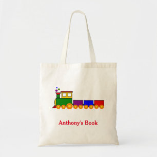 Red Blue Green train kids named library Tote Bag