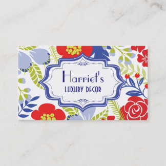 Red Blue Green Vintage Floral Pattern Business Card