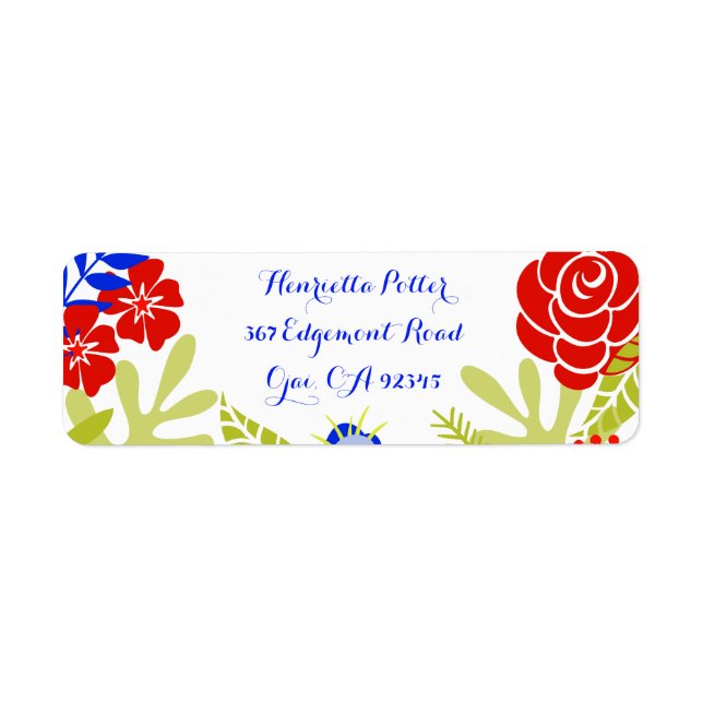 Red Blue Green Vintage Floral Pattern Label (Front)