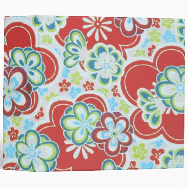 Red, Blue, Green & White Flowers Binder (Front/Spine)