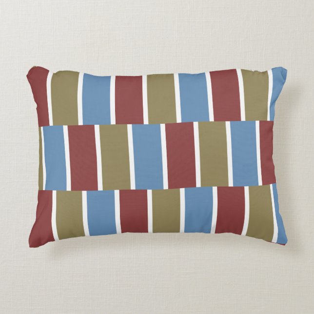 Red Blue Green White Stripes Accent Pillow (Front)