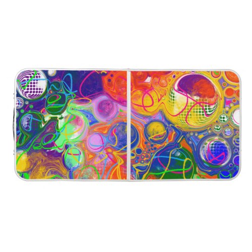Red Blue Green Yellow Abstract Marble Art   Beer Pong Table