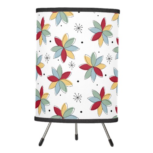 Red Blue Green Yellow Funky Flowers Mid Century Tripod Lamp