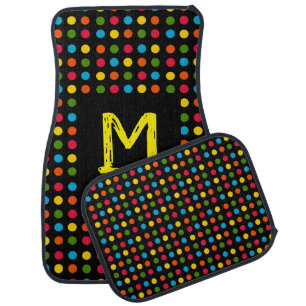 Red Blue Green Yellow Orange Polka Dot Black Car Floor Mat