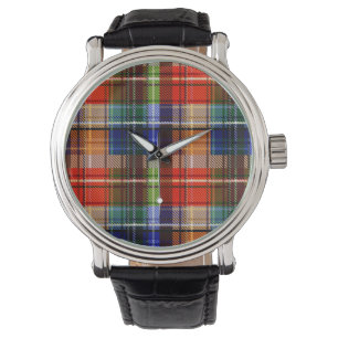 Red Blue Green Yellow Plaid Tartan Design Watch