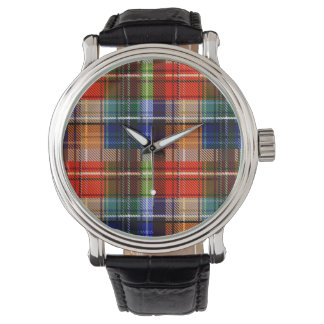 Red Blue Green Yellow Plaid Tartan Design Watch