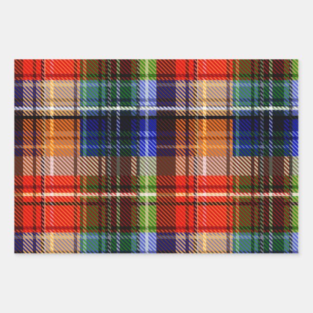 Red Blue Green Yellow Plaid Tartan Design  Wrapping Paper Sheets (Front)