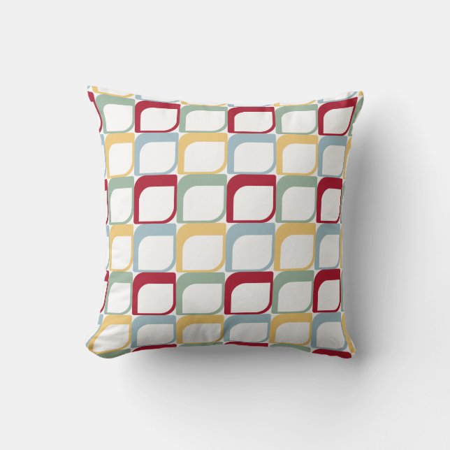 Red Blue Green Yellow Squares Retro Pattern Throw Pillow (Front)