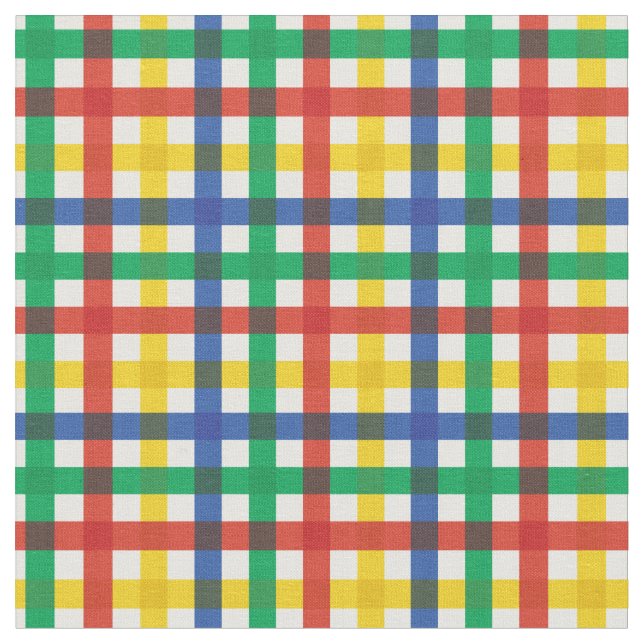 Red, Blue, Green & Yellow Summer Rainbow Plaid Fabric (Close Up)