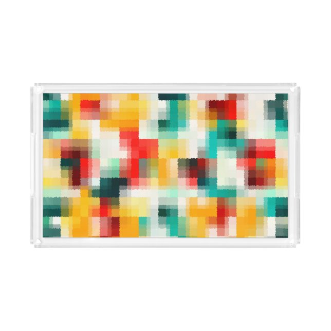 Red Blue Green Yellow White Abstract Pattern Acrylic Tray (Front)