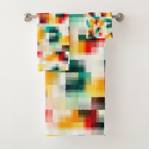 Red Blue Green Yellow White Abstract Pattern Bath Towel Set