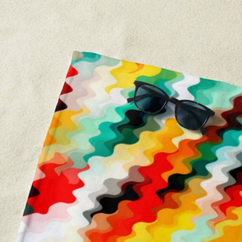 Red Blue Green Yellow White Abstract Pattern Beach Towel