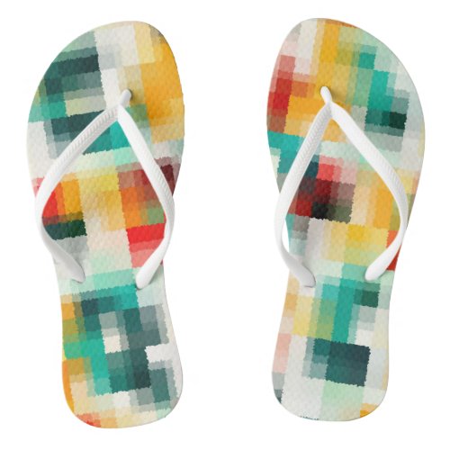 Red Blue Green Yellow White Abstract Pattern Flip Flops