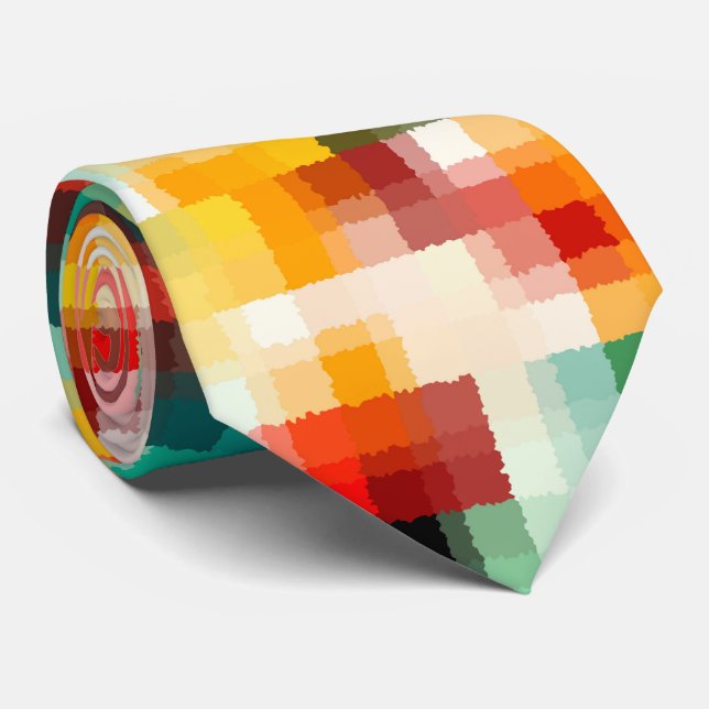 Red Blue Green Yellow White Abstract Pattern Neck Tie (Rolled)