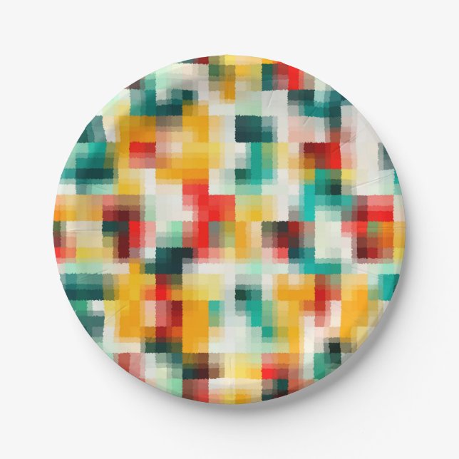 Red Blue Green Yellow White Abstract Pattern Paper Plates (Front)