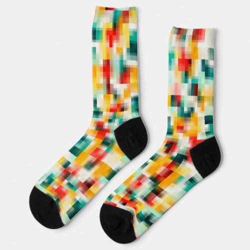 Red Blue Green Yellow White Abstract Pattern Socks