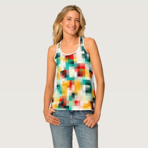 Red Blue Green Yellow White Abstract Pattern Tank Top