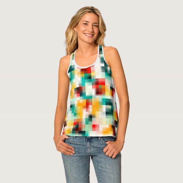Red Blue Green Yellow White Abstract Pattern Tank Top (Front Full)