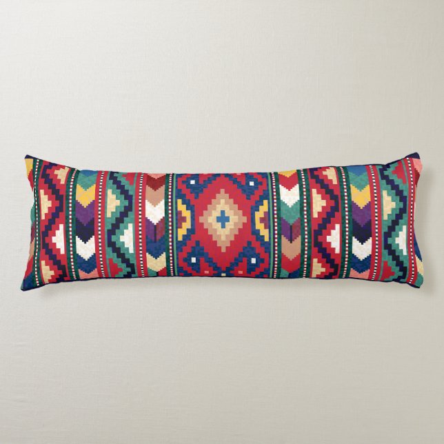 Red Blue Green Yellow White Oriental Kilim Rug Body Pillow (Front)