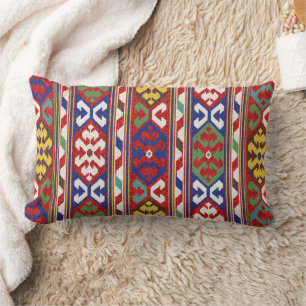 Red Blue Green Yellow White Oriental Kilim Rug Lumbar Pillow