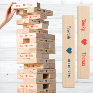 Red Blue Heart Bride Groom Date Wedding Topple Tower