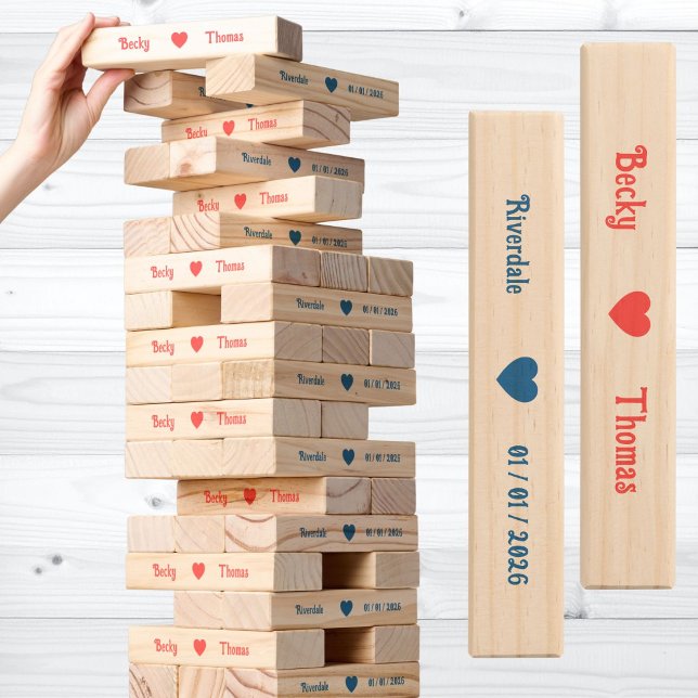 Red Blue Heart Bride Groom Date Wedding Topple Tower (Creator Uploaded)