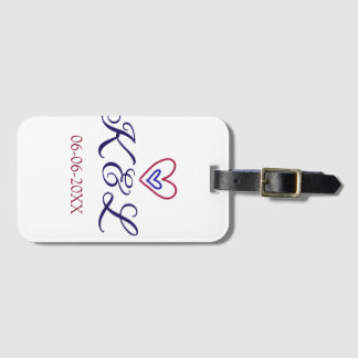 red blue heart couple name letter date modern past luggage tag