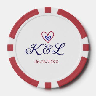 red blue heart couple name letter date modern past poker chips
