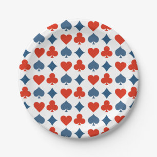 Red Blue Hearts Diamonds Clubs Spades Playing Card Paper Plates