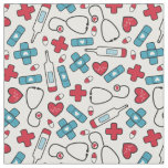 Red Blue Hearts Nurse Doctor Pattern Fabric