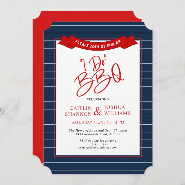 Red Blue I Do BBQ Bridal Shower Invitation (Front/Back)