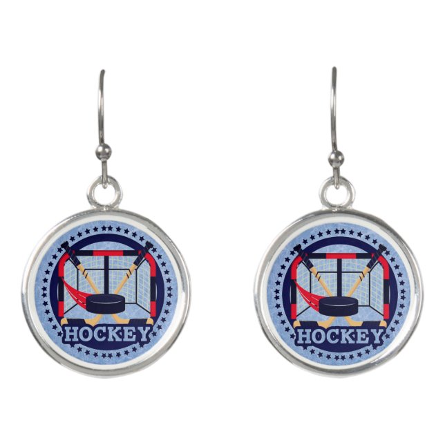 Red & Blue Ice Hockey Earrings (Front)